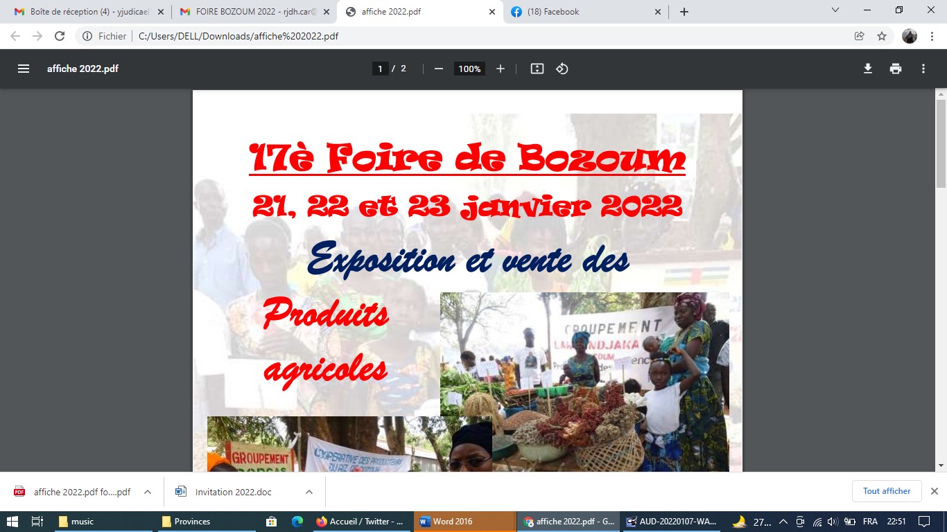 Centrafrique : Bozoum, chef-lieu de l’Ouham-Pende s’apprête à accueillir la 17ème foire agricole édition 2022